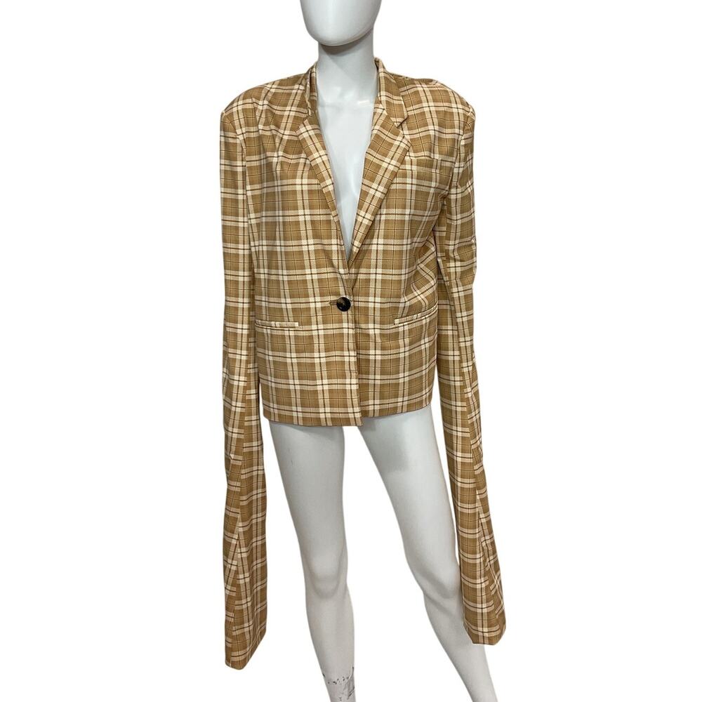 Miaou Tailored Tan Plaid Ultra Long Sleeve Blazer Size S